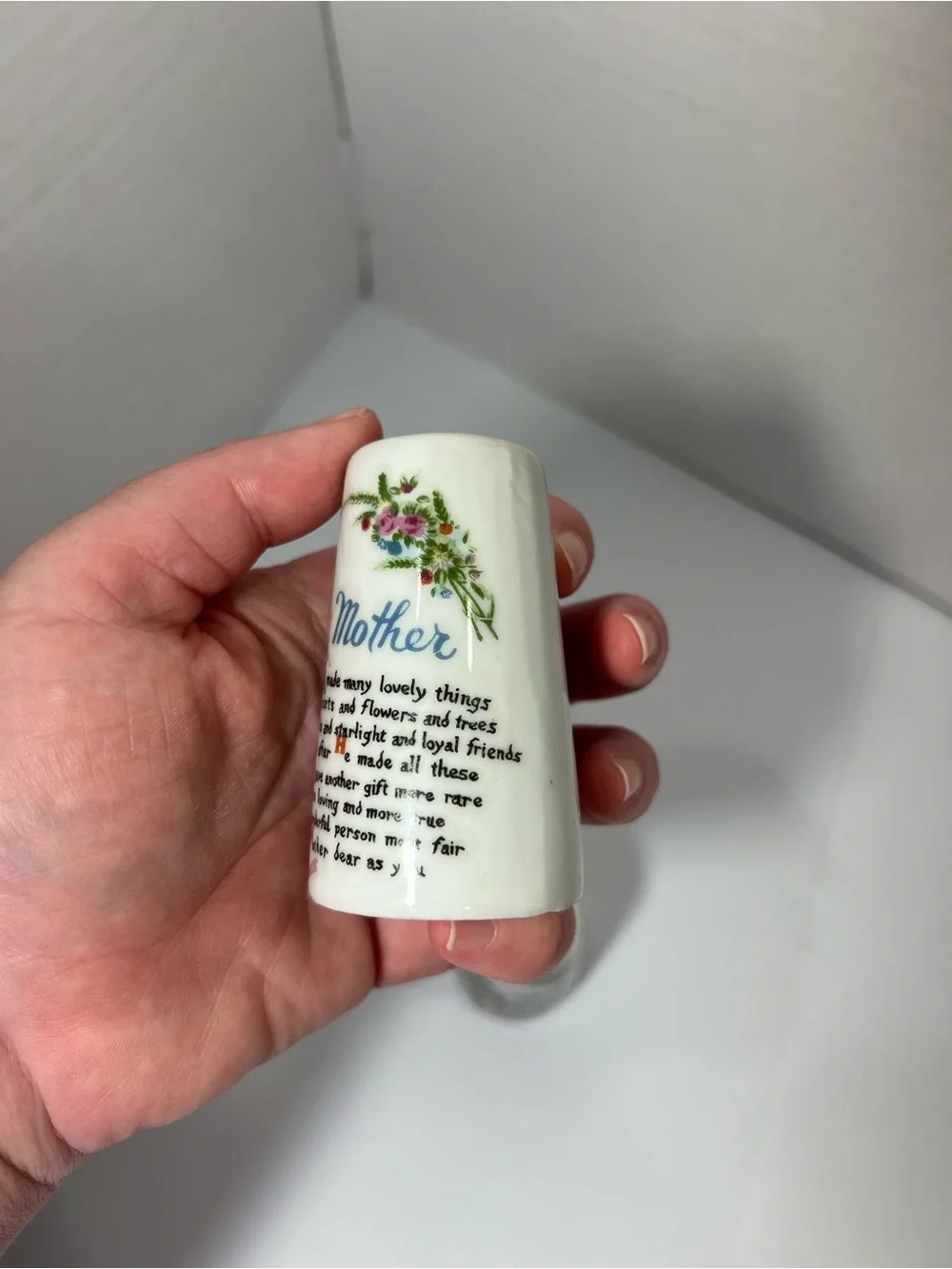 Vintage Porcelain Mother Poem/Tribute Salt & Pepper Shaker